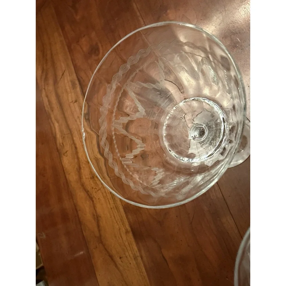 Set of 5 Fostoria Glass Castle Geometric‎ Needle Etch #87 Water Goblets 7.5